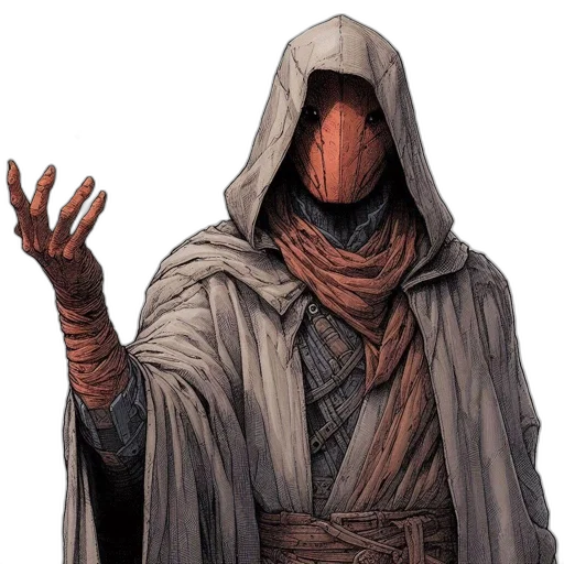 mask, staff, face, jacket, concept art, comic book art, fantasy art, pixel art transparent PNG cut-out