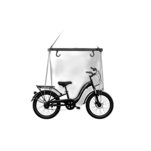 3d render, black, bicycle, suspended, air, set, hooks, attached transparent PNG cut-out