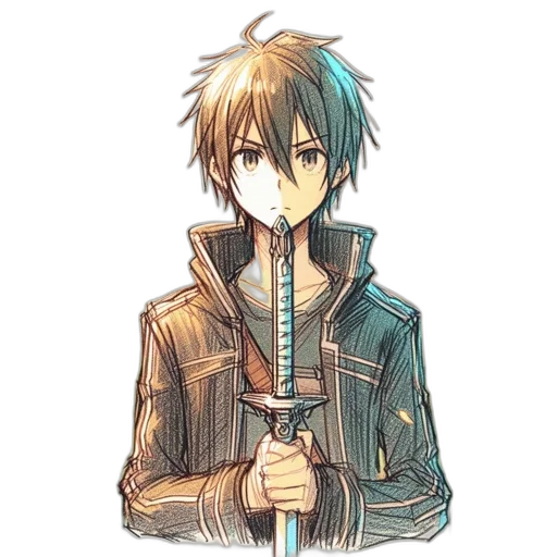 staff, jacket, sword, weapon, anime, cartoon, watercolor, pixel art transparent PNG cut-out