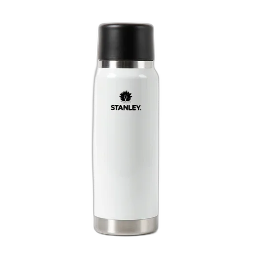 bottle, 3d render, white, stanley, vacuum, insulated, thermos, black transparent PNG cut-out