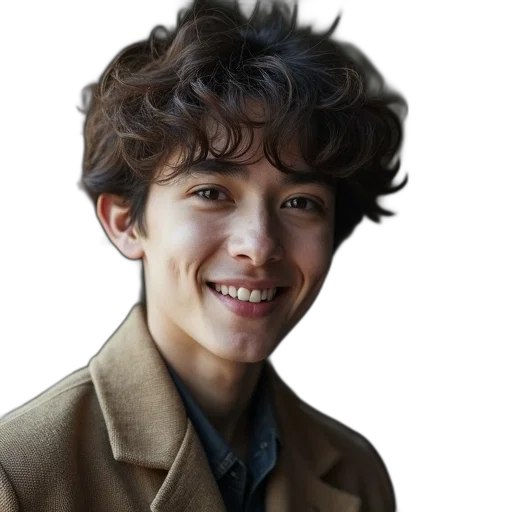 face, hair, jacket, staff transparent PNG cut-out