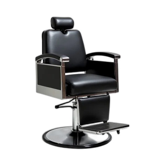 furniture, hair, photorealistic, 3d render, black, leather, barber, chair transparent PNG cut-out