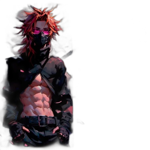mask, jacket, concept art, comic book art, cyberpunk, pixel art, red, dark transparent PNG cut-out
