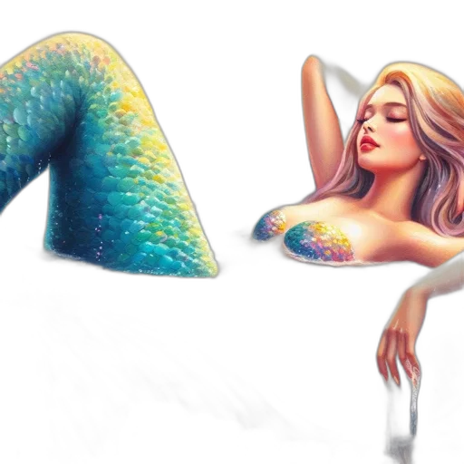 concept art, fantasy art, 3d render, pixel art, underwater, mermaid, reclines, porcelain transparent PNG cut-out