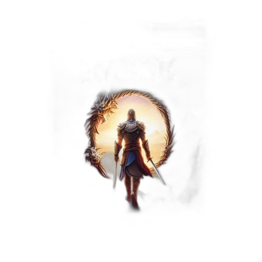 dragon, sword, weapon, dress, concept art, fantasy art, comic book art, watercolor transparent PNG cut-out