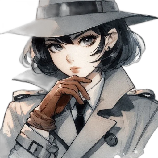hat, staff, weapon, jacket, anime, concept art, watercolor, comic book art transparent PNG cut-out