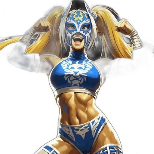 mask, concept art, fantasy art, comic book art, anime, female, wrestler, wearing transparent PNG cut-out