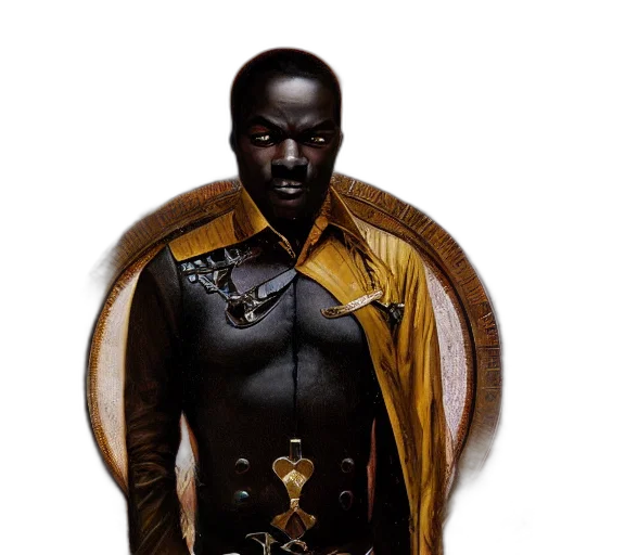 jacket, comic book art, concept art, close, halfling, black, skin, man transparent PNG cut-out