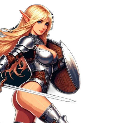 sword, fantasy art, comic book art, concept art, pixel art, female, animated, character transparent PNG cut-out