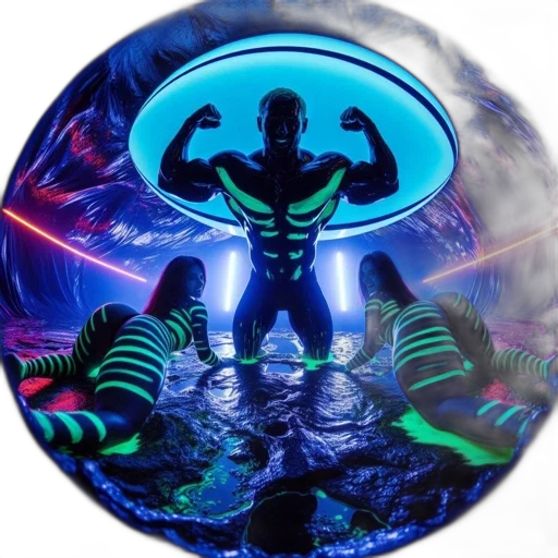 concept art, 3d render, fantasy art, underwater, outer space, neon lights, muscular, futuristic transparent PNG cut-out