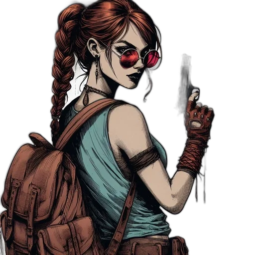 weapon, comic book art, concept art, cyberpunk, fantasy art, red, female, character transparent PNG cut-out
