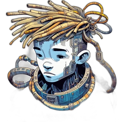 robot, mask, face, hair, cyberpunk, concept art, comic book art, anime transparent PNG cut-out