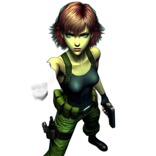 weapon, staff, concept art, pixel art, 3d render, cyberpunk, green, red-haired transparent PNG cut-out