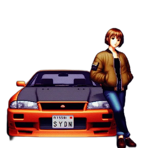 car, jacket, weapon, robot, pixel art, anime, vaporwave, concept art transparent PNG cut-out