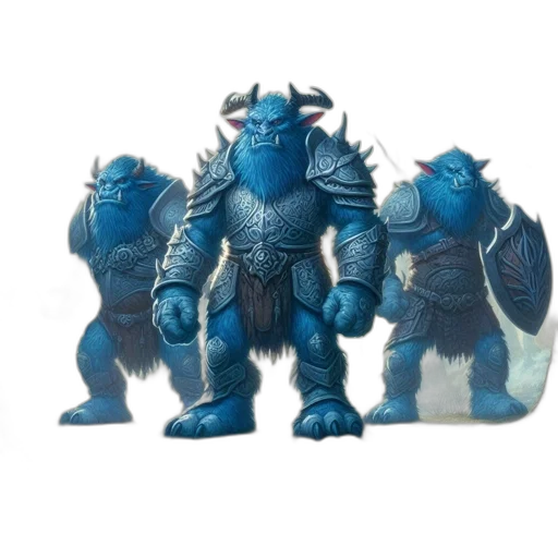 concept art, 3d render, fantasy art, blue, three, large, armored, blue-skinned transparent PNG cut-out