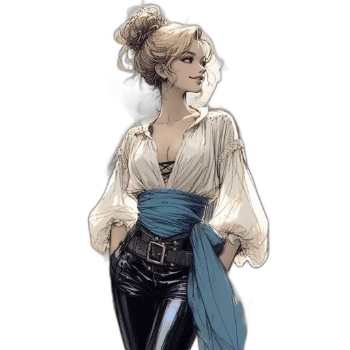 dress, staff, jacket, concept art, fantasy art, comic book art, watercolor, dark transparent PNG cut-out