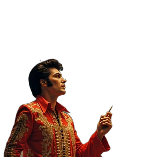 jacket, staff, crown, face, photorealistic, 3d render, concept art, elvis transparent PNG cut-out