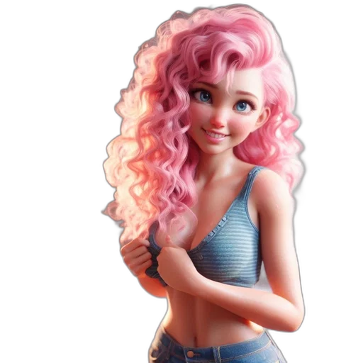 hair, dress, face, cartoon, 3d render, concept art, photorealistic, pastel transparent PNG cut-out