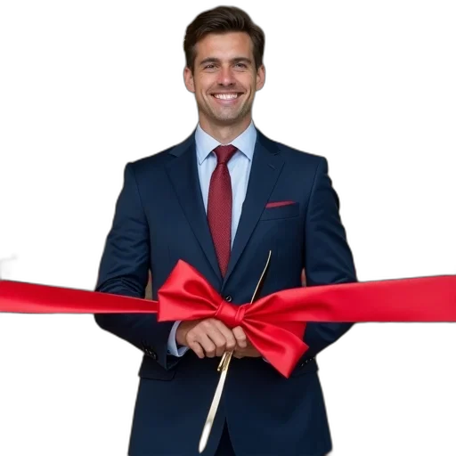 staff, young, businessman, cutting transparent PNG cut-out