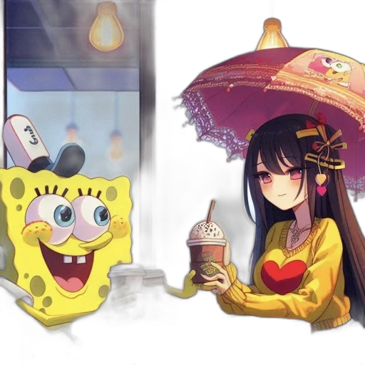 umbrella, hat, anime, concept art, 3d render, fantasy art, rain, underwater transparent PNG cut-out