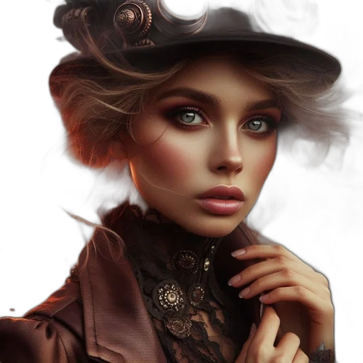 hat, face, jewelry, dress, photorealistic, fantasy art, concept art, oil painting transparent PNG cut-out