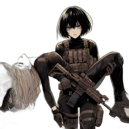 weapon, hair, animal, robot, concept art, anime, comic book art, cyberpunk transparent PNG cut-out