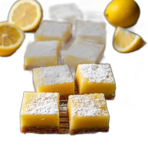 food, collection, lemon, bars, dusting, powdered, sugar, arranged transparent PNG cut-out