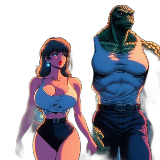 comic book art, concept art, vaporwave, cyberpunk, blue, night, woman, reptilian transparent PNG cut-out