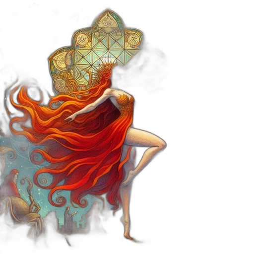 crown, dress, fantasy art, concept art, watercolor, comic book art, fire, red transparent PNG cut-out