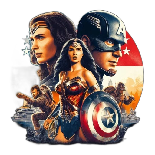 comic book art, concept art, fantasy art, pixel art, four, superhero-like, characters, wonder transparent PNG cut-out