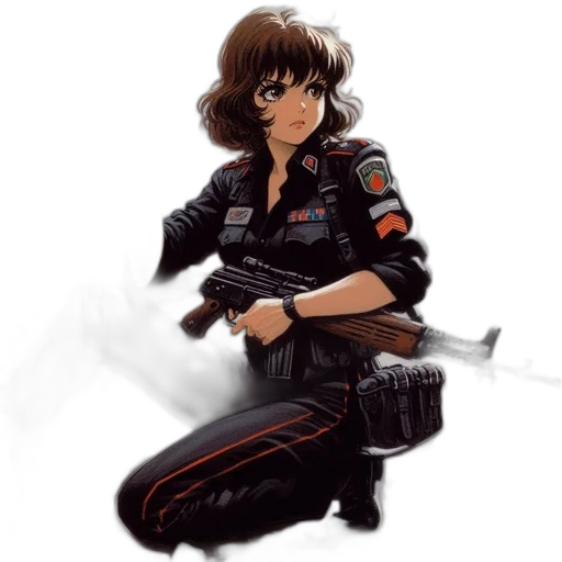 weapon, jacket, staff, concept art, cyberpunk, comic book art, pixel art, outer space transparent PNG cut-out