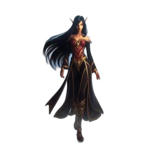 dress, fantasy art, concept art, 3d render, comic book art, dark, elven, woman transparent PNG cut-out