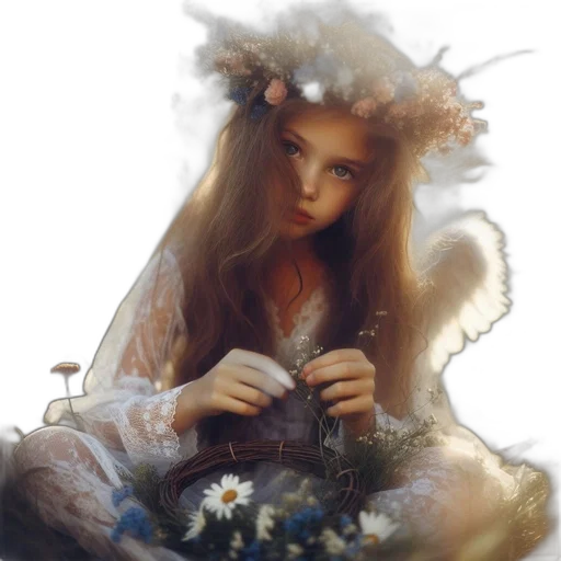 crown, jewelry, dress, flower, fantasy art, photorealistic, oil painting, concept art transparent PNG cut-out