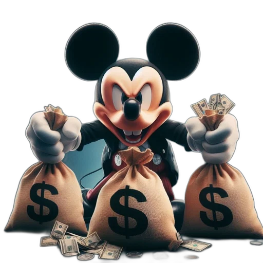 concept art, 3d render, mickey, mouse, depicted, sinister, mood, holds transparent PNG cut-out