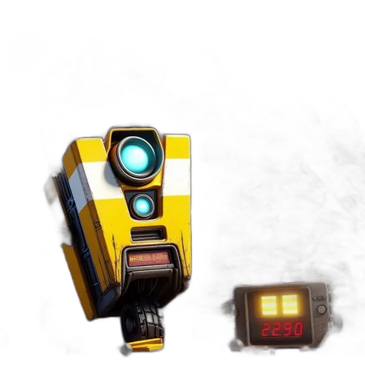 robot, weapon, concept art, 3d render, cyberpunk, pixel art, large, yellow transparent PNG cut-out