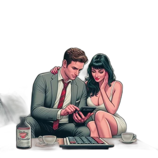 comic book art, concept art, pixel art, cyberpunk, fire, amusing, features, couple transparent PNG cut-out