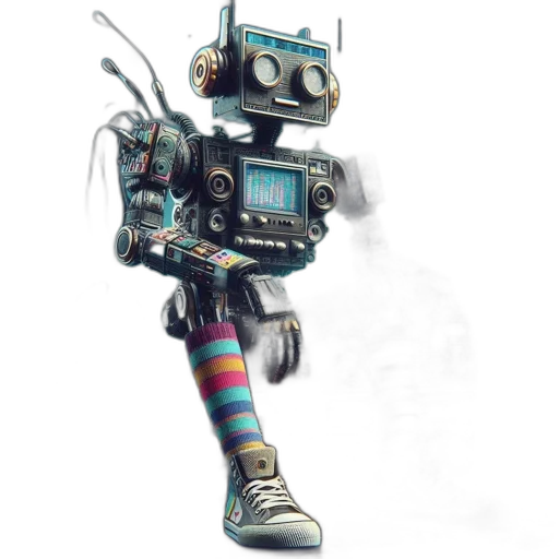 robot, weapon, staff, animal, concept art, cyberpunk, 3d render, pixel art transparent PNG cut-out