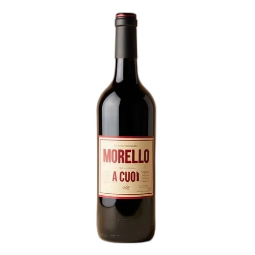 bottle, 3d render, black, glass, label, reads, morello, cuoio transparent PNG cut-out
