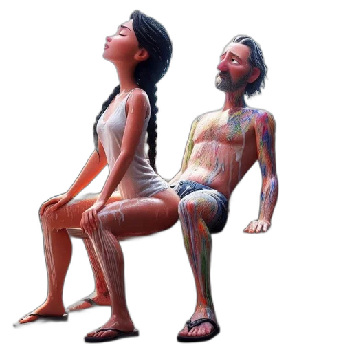 photorealistic, concept art, 3d render, oil painting, two, animated, characters, sit transparent PNG cut-out