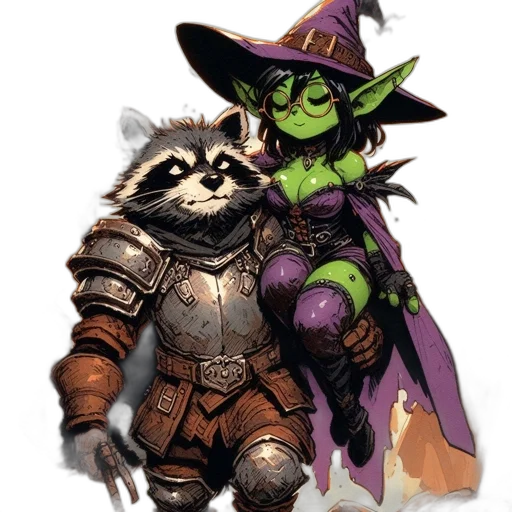 staff, concept art, fantasy art, comic book art, pixel art, green, raccoon-like, creature transparent PNG cut-out