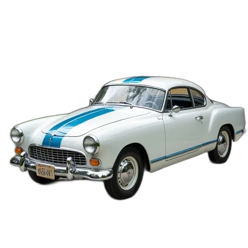 car, photorealistic, 3d render, white, blue, stripe, parked, driveway transparent PNG cut-out