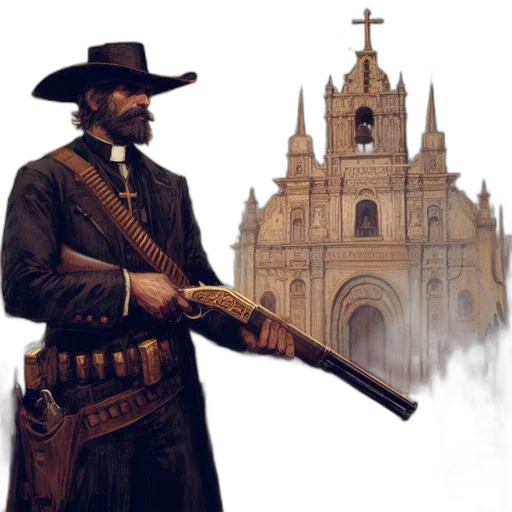 weapon, staff, concept art, fantasy art, pixel art, photorealistic, cowboy-clad, man transparent PNG cut-out