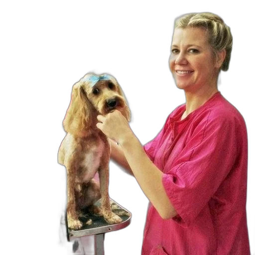 staff, animal, photorealistic, oil painting, watercolor, woman, pink, shirt transparent PNG cut-out