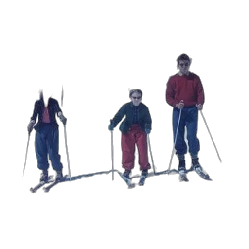 staff, concept art, 3d render, pixel art, snow, three, people, skiing transparent PNG cut-out