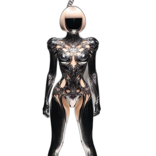 dress, jewelry, robot, mask, concept art, 3d render, fantasy art, cyberpunk transparent PNG cut-out