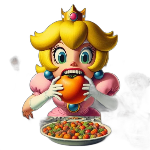food, crown, weapon, creature, concept art, 3d render, pixel art, vaporwave transparent PNG cut-out
