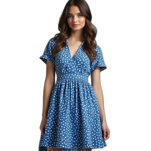 dress, blue, rachel, dot, print, bless transparent PNG cut-out