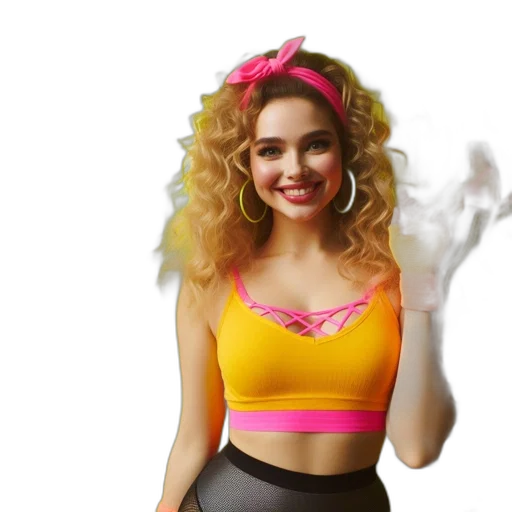 concept art, photorealistic, 3d render, cartoon, neon, woman, curly, blonde transparent PNG cut-out
