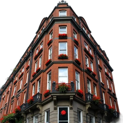 building, staff, crown, face, photorealistic, city street, red, large transparent PNG cut-out