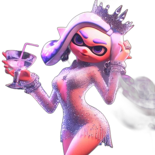 dress, robot, crown, weapon, concept art, 3d render, vaporwave, watercolor transparent PNG cut-out